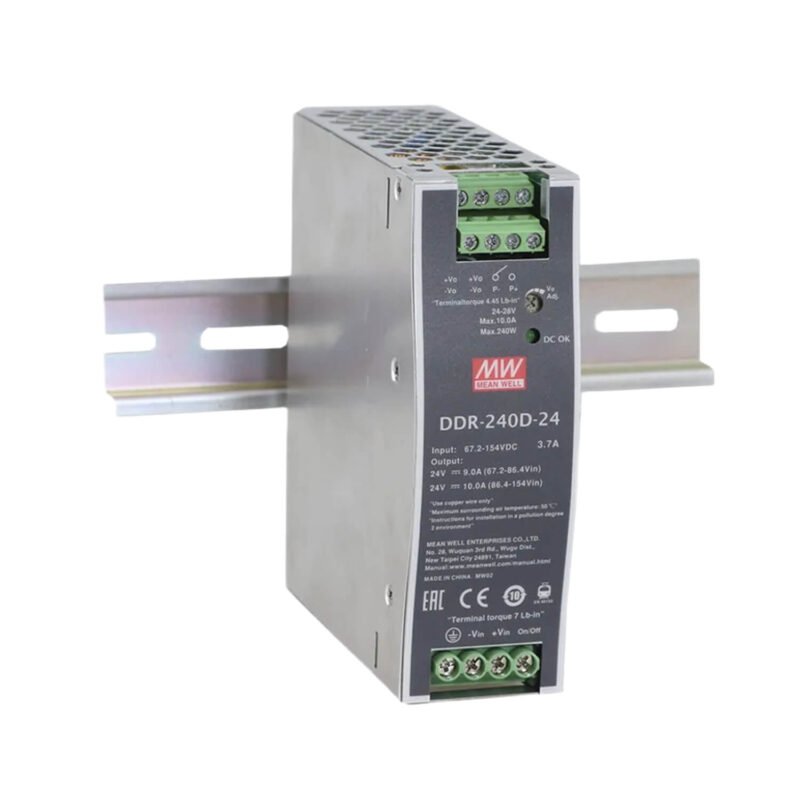 Convertidor Mean Well 16,8~33,6Vcc a 24V 10A 240W Industrial Gabinete Metalico Riel Din | DDR-240B-24