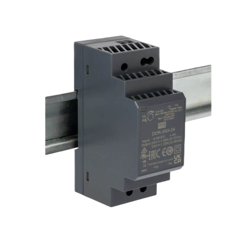 Convertidor Mean Well 18~75Vcc a 24V 1,25A 30W Industrial Gabinete Plastico Riel Din | DDR-30L-24