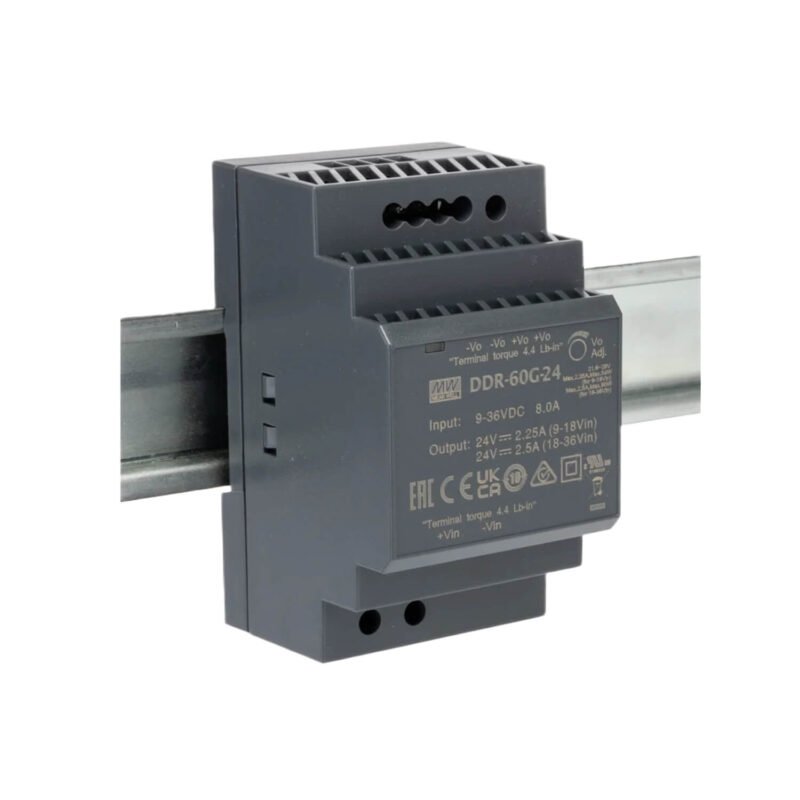 Convertidor Mean Well 18~75Vcc a 15V 4A 60W Industrial Gabinete Plastico Riel Din | DDR-60L-15