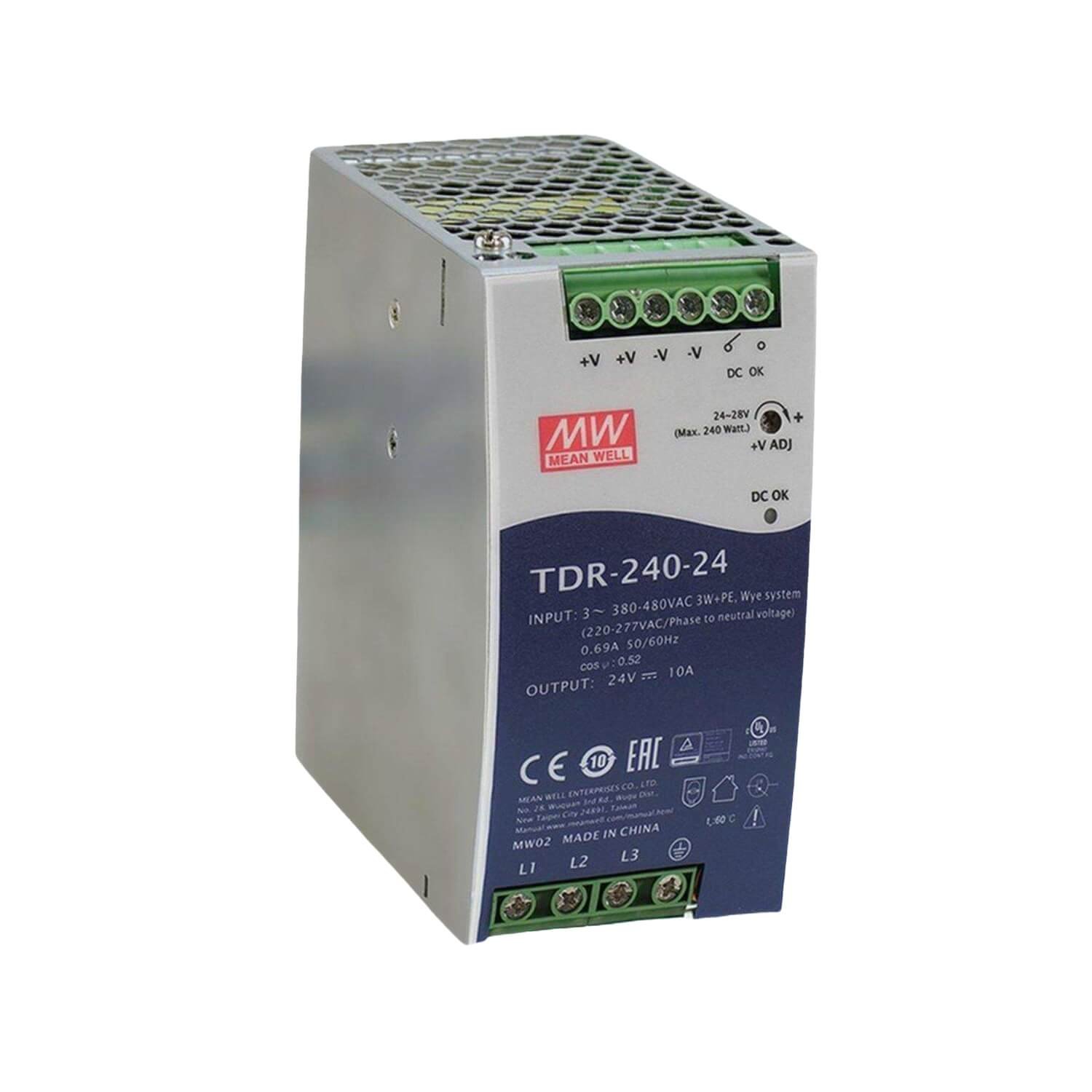 Fuente Switching Mean Well 48V 5A 240W Industrial PFC Trifasica Riel Din | TDR-240-48