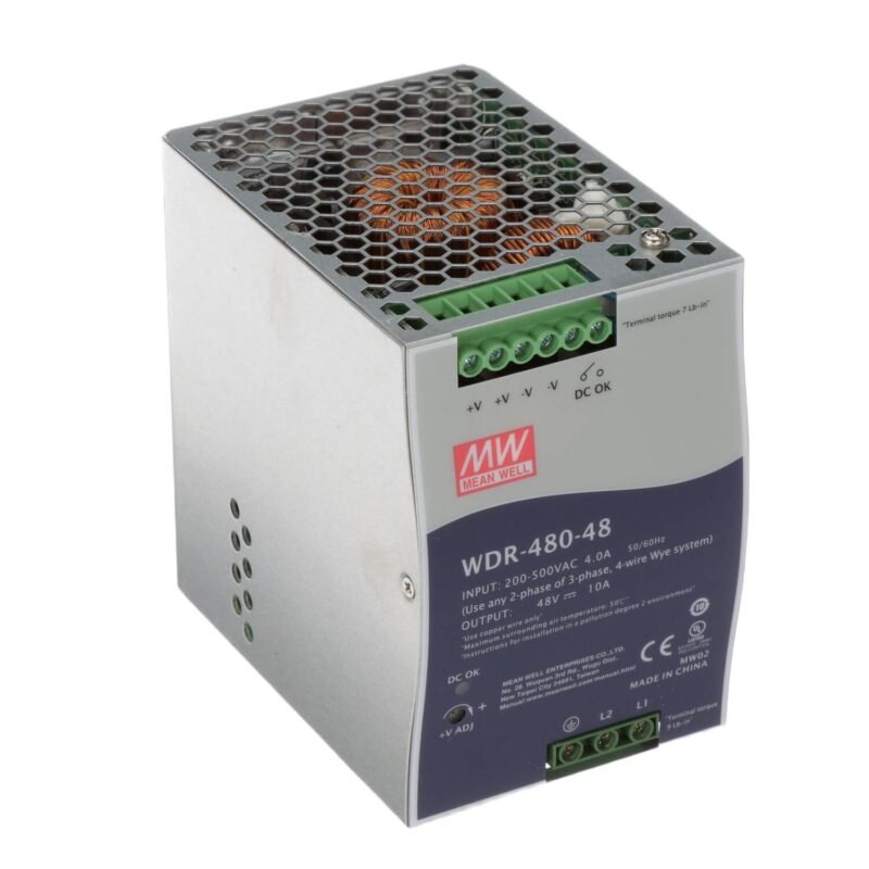 Fuente Switching Mean Well 48V 10A 480W Industrial PFC Riel Din | WDR-480-48