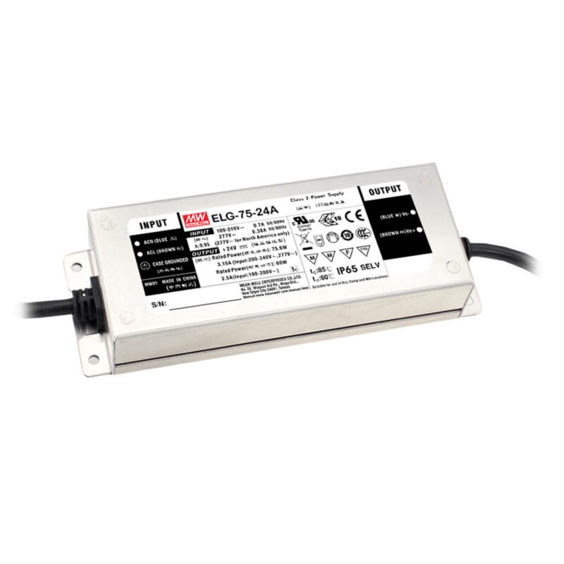 Driver LED Mean Well 12Vcc 5A 60W CV+CC 0-10V/PWM Metalico IP67 | ELG-75-12B