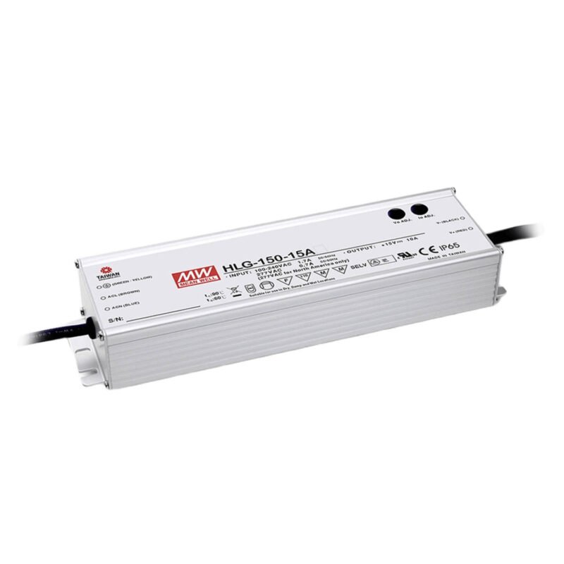 Driver LED Mean Well 12Vcc 12.5A 150W CV+CC Potenciometro Metalico IP65 | HLG-150H-12A