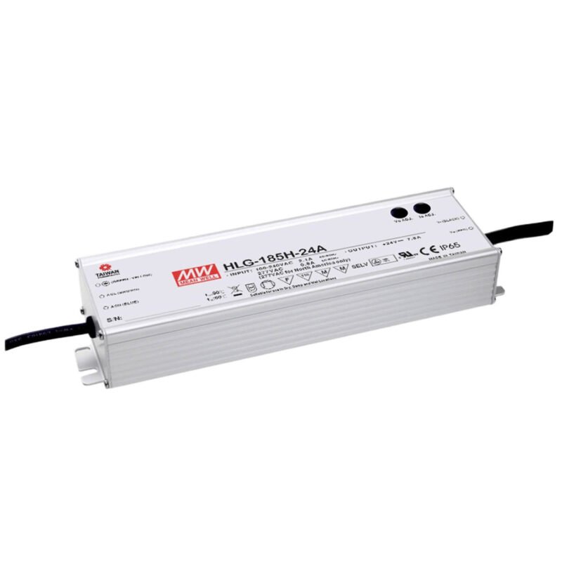 Driver LED Mean Well 12Vcc 13A 156W CV+CC Potenciometro Metalico IP65 | HLG-185H-12A