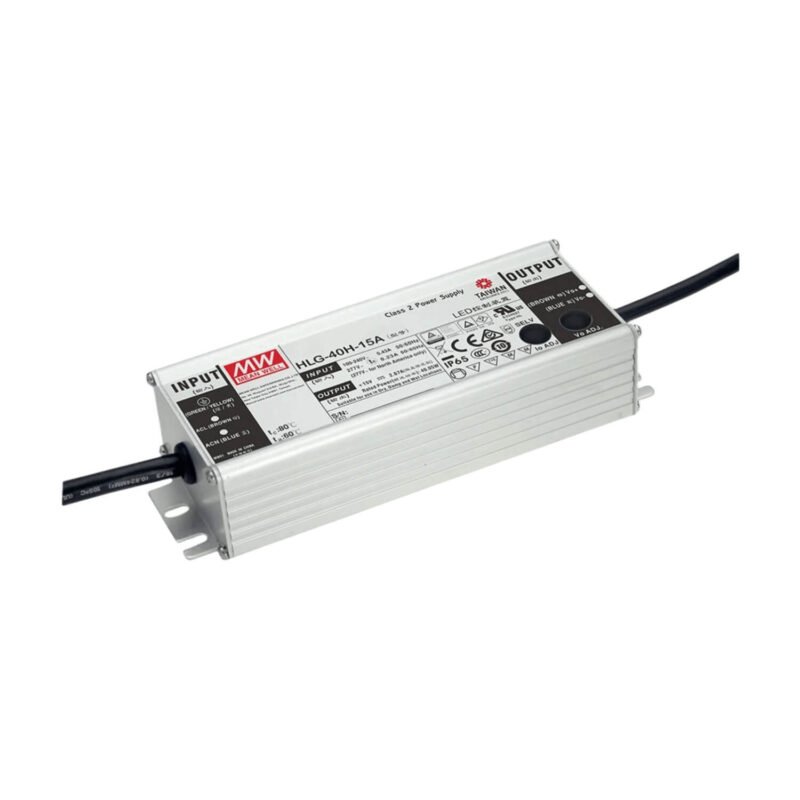 Driver LED Mean Well 12Vcc 3.33A 39.96W CV+CC Metalico IP67 | HLG-40H-12