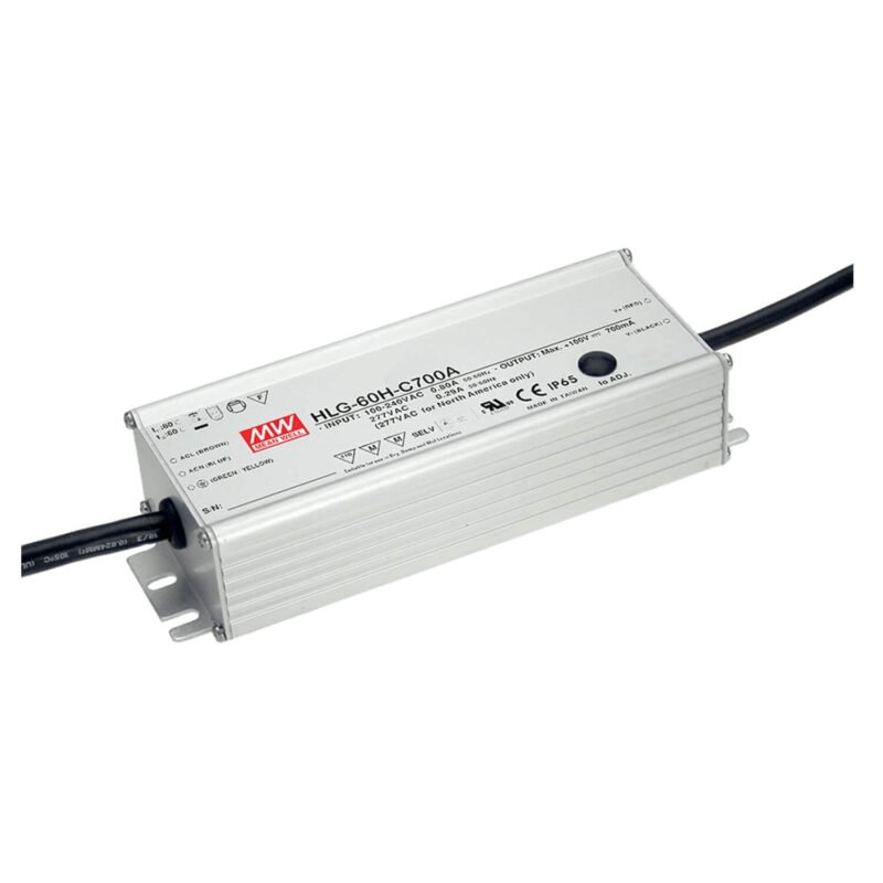 Driver LED Mean Well 54Vcc 1.15A 62.1W CV+CC Potenciometro Metalico IP65 | HLG-60H-54A