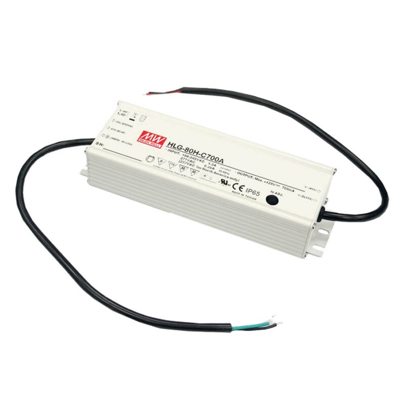 Driver LED Mean Well 42Vcc 1.95A 81.9W CV+CC Potenciometro Metalico IP65 | HLG-80H-42A