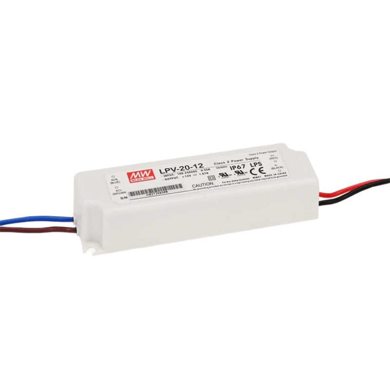 Fuente Switching Driver Led Mean Well 5Vcc 3A 15W CV Plastico IP67 | LPV-20-5