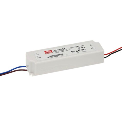 LPV-35-01 Fuente Switching Driver Led Mean Well 5Vcc 5A 30W CV Plastico IP67 | LPV-35-5