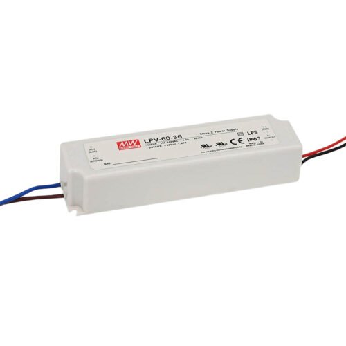 LPV-60-01 Fuente Switching Driver Led Mean Well 5Vcc 8A 40W CV Plastico IP67 | LPV-60-5